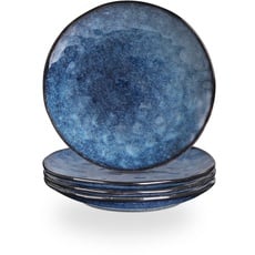 vicrays Keramik Speiseteller, 4-er Set, 20,3 cm, Kuchenteller für 4 Personen - Porzellan spülmaschinen- und mikrowellengeeignet (Blau)