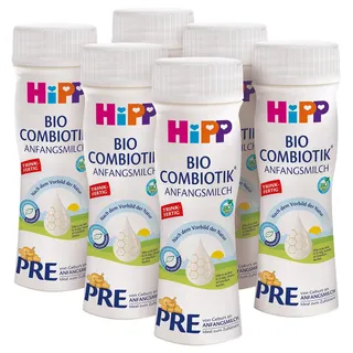 HiPP PRE Bio Combiotik trinkfertig (6 x 200ml), Anfangsmilch von Geburt an, enthält nur Lactose als Kohlenhydrat, praktische BPA‐freie Flasche