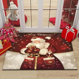 Weihnachts Fußmatten, 40 x 60 cm Weihnachtsteppich Matten,Weihnachtsdeko Fußmatte,Rutschfest Waschbar Weihnachtsteppich, Weihnachten Home Tür Fußmatten für Schlafzimmer, Küche Badezimmer Teppich (E)