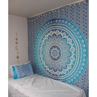 Popular Handicrafts Kp652 Wandbehang Hippie Mandala Bohemian Psychedelic Tapisserie Art Ethnic Decor Tagesdecke Magical Thinking 215x230cm Blau