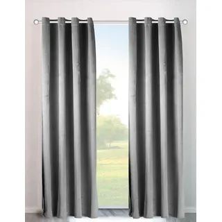 OTTO home Vorhang "Velvet Uni" Ösen 2 Stk. tlg. Blickdichter Samt, 2-er Set, edel, Gardine, multifunktional, grau