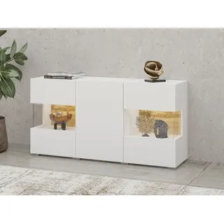 INOSIGN Sideboard Ava, Breite 120 cm, hängend und stehend montierbar, moderne grifflose Kommode, Anrichte, 3Türen, Eckverglasung weiß