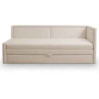Selsey Polsterbett 91 x 205 cm Schlaffläche 163 x 189 cm Gepolstertes Bett Tagesbett Sofabett Jugendbett Robuster Stoff T30 Schaumstoff Ausziehbar Stauraum Hellbeige Caprili