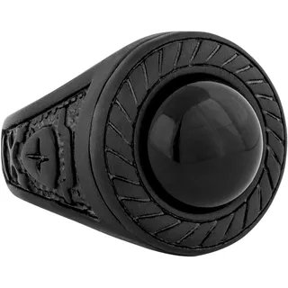 Akitsune Mortis Ring | Ornament Design-Ring Frauen Herren Edelstahl Groß Kreuzfahrer Siegel - Mattschwarz - US 10