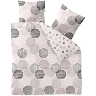 CELINATEX Touchme Biber Bettwäsche 200 x 220 cm 3teilig Baumwolle Bettbezug, Set, Bettgarnitur für Sommer und Winter, ganzjährig, pflegeleicht, Filia Punkte beige weiß grau anthrazit