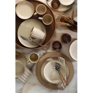 Elegant 16-Piece Dinner Set, 100% Porcelain, Cream Color | Includes 4 Service Plates (24cm), Plates (20cm), Bowls (15cm), Mugs | Dishwasher & Microwave Safe
