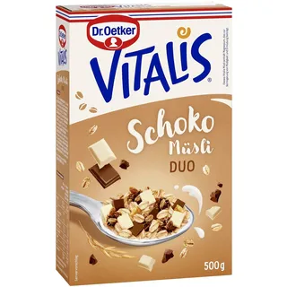 Dr. Oetker Vitalis Schoko Duo, 500 g Frühstücksmüsli mit Vollmilch- und weißer Schokolade