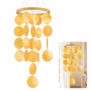 HZOUHONG Windspiel Muscheln, Boho Deko Capiz Windspiel (Orange)