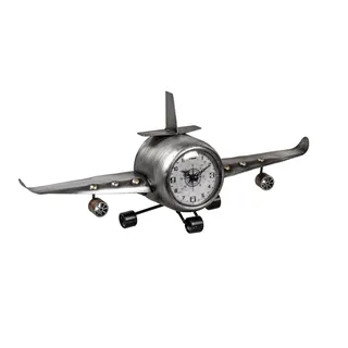 formano Metall Standuhr Flugzeug 40 x 17 cm 3D Metall Uhr Silber XL Dekoration - Bunt