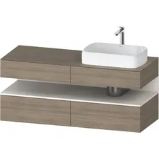 Duravit Qatego Konsolenwaschtischunterbau, 2 Auszüge, 2 Schubkästen, Ausschnitt rechts, 1400x550x600mm, Nische Weiß Supermatt, QA4766084, Farbe: Eiche Terra/mit Nischenbeleuchtung