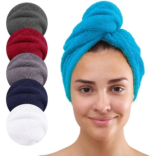 Class Home Collection Haarturban mit Knopf Handtuch Turban Frottee Baumwolle schnelltrocknend Türkis