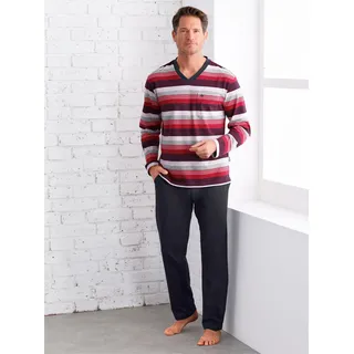Schlafanzug HAJO, Herren, Gr. 56/58, bunt (marine, rot, geringelt), 62% Baumwolle, 38% Polyester, Homewear-Sets Schlafanzug