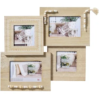 walther design Bilderrahmen natur 2X 10x10 und 2X 10x15 cm Holzrahmen mit Perlenschmuck, Naturalness RY444H