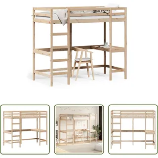 The Living Store Hochbett mit Schreibtisch 90x190 cm Massivholz Kiefer - Braun