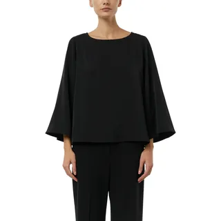 Shirtbluse COMMA, Damen, Gr. 40, schwarz, Web, Obermaterial: 100% Baumwolle, unifarben, weit hüftlang, Rundhals, abgesteppte Kante, Blusen Shirtbluse, Sommerbluse 3/4-Arm mit weiten Ärmeln