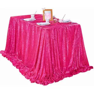 Pailletten-Tischdecke, 152 x 259 cm, Fuchsia, glänzend, Pailletten-Tischdecke, für Hochzeit, Geburtstag, Babyparty, Valentinstag