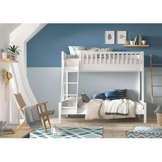 Vipack Etagenbett »Scott, Kiefer massiv, stabil gebaut, Made in Europe, Landhaus-Optik« B/H/T ca. 208x175x158cm, inkl. Rolllattenroste, Leiter, Absturzschutz, wahlweise, ohne Schublade, mit 2 kleinen oder 1 großen Bettschublade, weiß