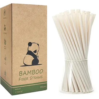 Natürliche Bambus Faser Strohhalme, 240 Stück Bambus Strohhalme Einweg Bamboo Trinkhalme für Heiße und Kalte Getränke - 100% Biologisch Abbaubar