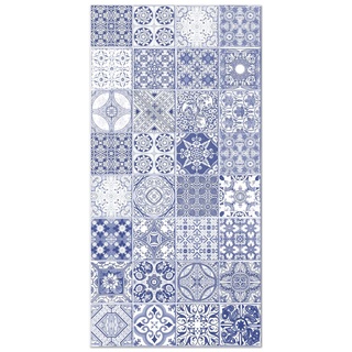 Panorama Vinyl Teppich Hydraulic Fliesen Jaen Blau 60x110 cm - Kitchen Floor Mat Küchenmatte - Rutschfestes Flammhemmend - Groß Teppich - Teppiche PVC