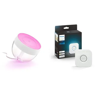 Philips Hue White & Col. Amb. LED-Tischleuchte Iris, weiß, Deep Dimming-Funktion, kompatibel mit Amazon Alexa (Echo, Echo Dot) + Bridge, zentrales, intelligentes Steuerelement des Hue Systems