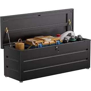 Gartenbox aus Metall in Schwarz 450L | Outdoor Kissenbox für den Garten mit Rostfeste Beschichtung | Outdoor Aufbewahrungsbox/Auflagenbox wasserdicht für Kissen - 150x52x60cm