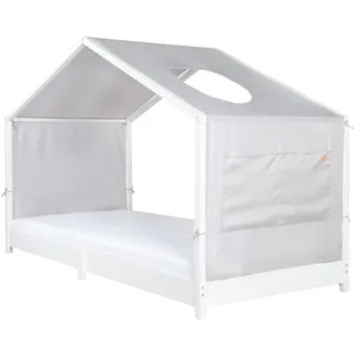 roba Bezug für Montessori Hausbetten 90 x 200 cm - Passendes Zubehör zum Umbau in Himmelbett - Inkl. 3 Aufbewahrungstaschen & Dachfenster - Hellgrau