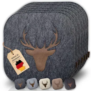 kontor28® - Sitzkissen Filz handgefertigt Made IN Germany | Sitzkissen Stuhl 37,5x37,5 cm aus rPET-Filz extra weiche und robuste Polsterung | Sitzauflage Stuhl Johann | anthrazit 6er-Set