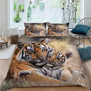 SK-YBB Tiger Bettwäsche 135x200 Bettwäsche-Sets 3D Druck Tiermutter Und Kind Kinder Bettbezug 135x200 mit 2 Kissenbezüge 80 * 80 Reißverschluss