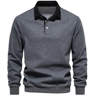 Polohemd Herren Baumwolle Winter Langarmshirt - Business Casual Poloshirt Slim Fit Elegant Pulli Langarm Warm Strickpullover mit Hemdkragen Shirt für Männer