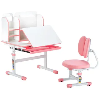 VEVOR Schreibtisch Set Kinderschreibtisch Arbeitstisch und Stuhl höhenverstellbar (54-73 cm) belastbar (100 kg)  0–40° neigbarer Tisch mit Bücherregal für Schlafzimmer Arbeitszimmer Rosa