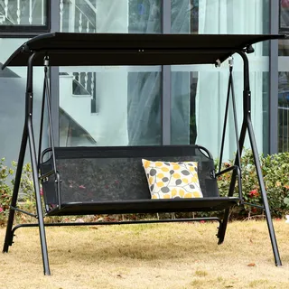 Outsunny 3-Sitzer Hollywoodschaukel Schaukelstuhl Outdoor Gartenliege UV-beständig Hochwertiges Metallrohr winkeleinstellbar Schwarz - Schwarz