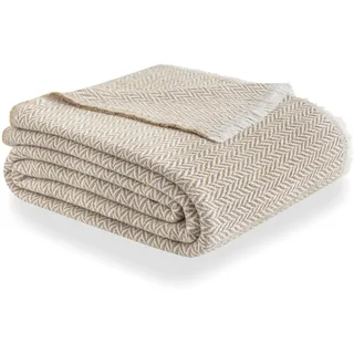 Todocama Extra weiche Baumwolldecke Plaid 230 x 240 cm Sandbeige