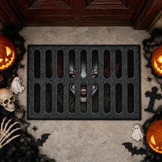 Halloween Fußmatte 60x40 cm, 3D Horror Türmatte Innen Außen (Grau-Clown) | türmatte halloween deko, horror türmatte, spooky doormat