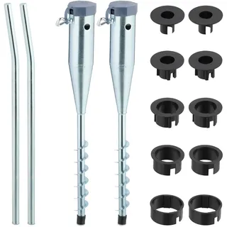 Relaxdays Bodenhülse, 2er Set, Sonnenschirm & Wäschespinne, zum Eindrehen, 25-55 mm Stangendicke, Bodendorn, silber/grau