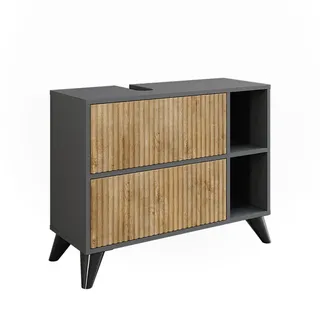 Vicco Waschbeckenunterschrank Leano Anthrazit/Bergeiche 80 x 62 cm mit 2 Schubladen