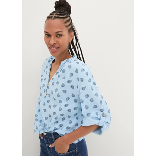 Langarmbluse BONPRIX "Oversize-Bluse aus luftigem Musselin", Damen, Gr. 44, blau (hellblau paisley), Web, Obermaterial: 100% Baumwolle, bedruckt, oversize normal, V-Ausschnitt, mit Aufschlag, Blusen Langarmbluse, Oversize-Passform, für den Alltag, aus Musselin, mit V-Ausschnitt