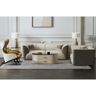 Garnitur 3+2 Sitzer Couchtisch Beistelltisch Wohnlandschaft Sofa Couch 3tlg. Neu - Beige