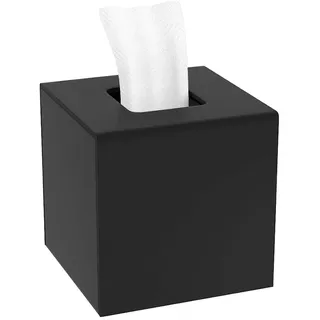 HIIMIEI Quadratisch Kosmetiktücherbox, Acryl Tücherbox | Tissue Box mit Magnetabdeckung für Esszimmer Badezimmer Schlafzimmer Auto Büro (Mattschwarz, 14 × 14 × 14cm)