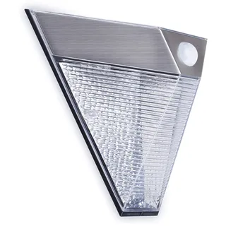 Smartwares Solar-Außenwandleuchte - Wiederaufladbar - Bewegungsmelder - 75 lm - Warmweißes Licht - Modernes dreieckiges Design - Edelstahl - IP43