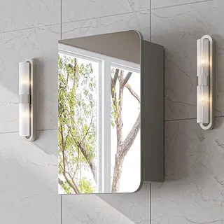 Roomart LYCIA-50 Badmöbel Spiegelschrank 45 cm breit, Grau - Grau