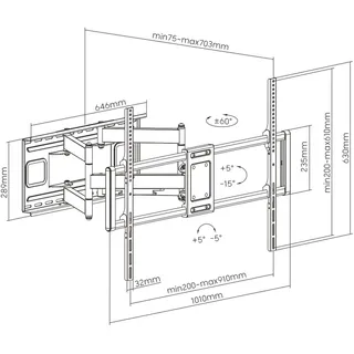 Value TV-Wandhalterung, flexibel, 60-120 Zoll, bis 120 kg