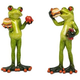 Formano 2er Set Frosch mit Burger aus Froschhausen - lustige Frösche 16 cm - Figur Dekoration Handbemalt Kunststein Skulptur