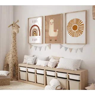 MeinBaby123® Poster Kinderzimmer | 3er Set DIN A2 | Wandbilder | Babyzimmer Deko | Geschenk zur Geburt | Wandposter Premium (Alpaka & Sonne A2)