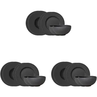 Villeroy & Boch – Manufacture Rock Starter-Set 6 teilig schwarz, Spülmaschinenfest, Mikrowellensicher, Geschirr Set Schwarz Matt, Tafelservice, Essgeschirr, Premium Porzellan (Packung mit 3)
