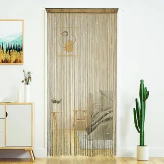 ElevaPulse Fadenvorhang, Perlenvorhang Türvorhang, Perlenvorhang, Makramee Vorhang, Dekorative Gardine Fadenvorhang, Balkontür Türvorhang Fliegen Vorhang(100x200cm Champagner Farbe)