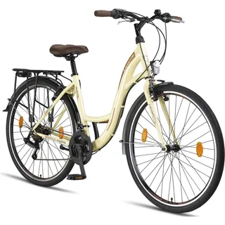 Licorne Bike Stella Premium City Bike 20,24,26 und 28 Zoll Fahrrad für Mädchen Herren und Damen 21 Gang (6 Gang bei 20 Zoll) Holland Citybike - Beige