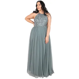 Maya Deluxe Damen Abendkleid Pailletten Cocktailkleid Tüllkleid Kleid Nackenband Elegant Für Hochzeit Brautjungfernkleid Bridesmaid Dress, Misty Green, 38 EU