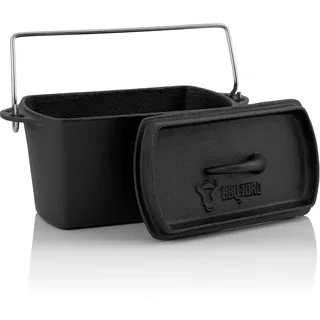 BBQ-Toro Gusseisen Backtopf | 2 Liter - 27 x 12,5 x 15 cm | bereits eingebrannt - pre-seasoned | Dutch Oven Topf, Backtopf, Gusstopf, Baking Pot | Bräter ideal für Brot, Kuchen, Backwaren