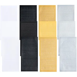 12 Blatt Wachsbuchstaben für Kerzen Set, Gold Silber Schwarz Weiß Buchstaben Aufkleber mit Zahlen Groß Kleinbuchstaben, Wachszahlen Sticker für Kommunionkerze Bastelset Taufe Hochzeit Verzieren