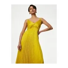 Womens Autograph V-Neck Pleated Strappy Midaxi Waisted Dress - Bright Yellow, Bright Yellow - 16